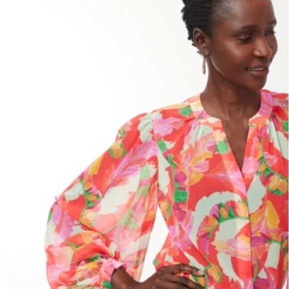 Chicos Georgette Foliage Print LS Blouse Flame Scarlet Size 0.5 NWT in packaging - Picture 4 of 8